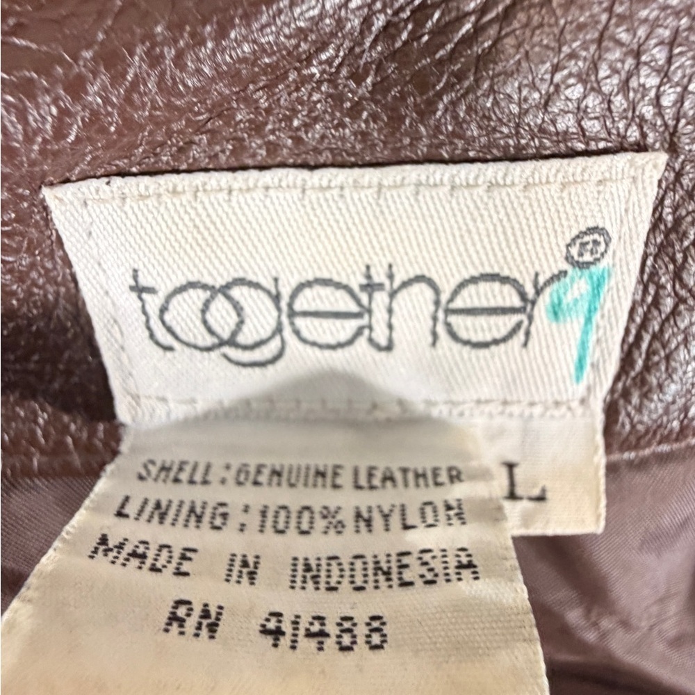 Together 9 Vintage Brown Genuine Leather Double Breasted Blazer Women’s Large - Picture 8 of 16